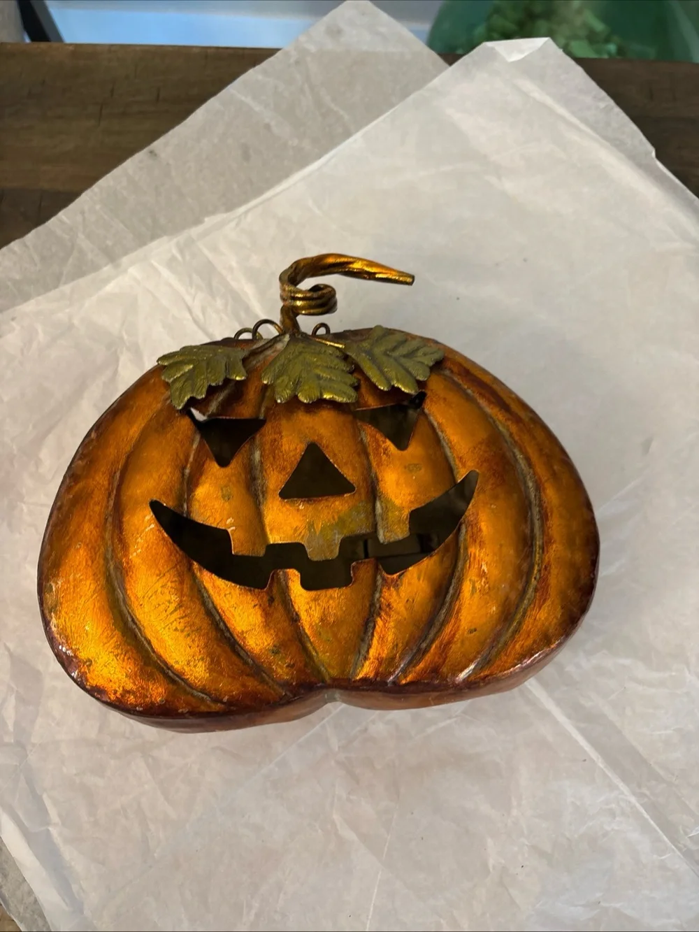 Adorable Hanging /sit Orange Metal Pumpkin Candle Holder Fall Autumn Decoration